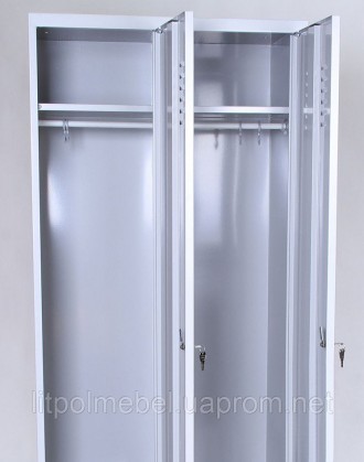 Двухдверный металлический гардеробный шкаф разборной конструкции, имеет 2 отделе. . фото 3