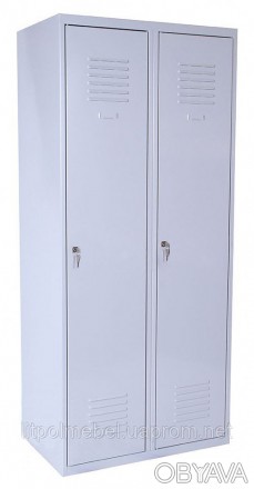 Двухдверный металлический гардеробный шкаф разборной конструкции, имеет 2 отделе. . фото 1