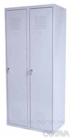 Металлический шкаф гардеробный с двумя отделами.В каждой ячейке есть полочка для. . фото 1