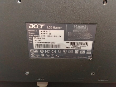 Монитор Acer 19" 19 дюймов Acer AL1916 Cs

Идеальное состояние, полностью. . фото 7
