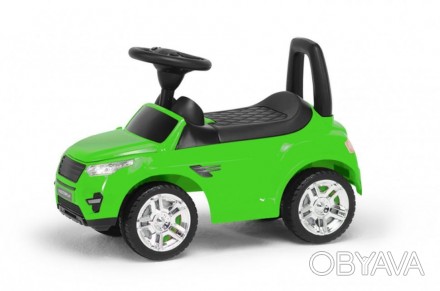 Детская машина-каталка с высокой спинкой и широкими колесами Colorplast салатова. . фото 1