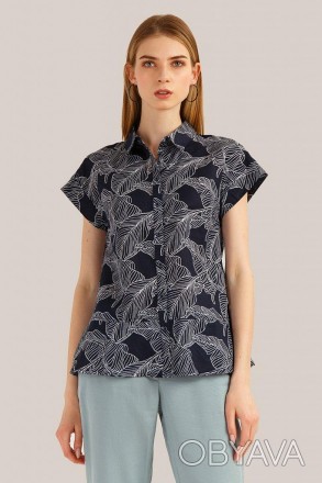 
Летняя блуза из льна с коротким рукавом Finn Flare с растительным принтом. Благ. . фото 1