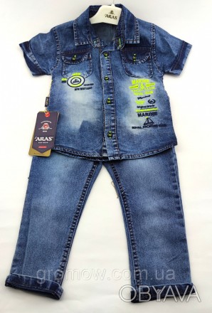 
Турецкий джинсовый костюм для мальчика. Нанесён рисунок в виде надписей. В комп. . фото 1