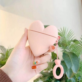 Силиконовый футляр Lucky Heart series для наушников AirPods2 + кольцо (Розовый). . фото 4