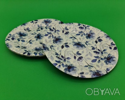 Паперова тарілка з малюнком 18см"№ 29"Блакитні квіти" 10шт (1 пач.) Діаметр: 18с. . фото 1