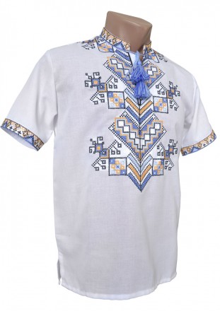 Детская подростковая вышиванка для мальчика с коротким рукавом с домотканого пол. Войтовцы. фото 1