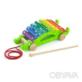 Эта забавная игрушка-каталка в форме крокодила одновременно является ксилофоном.. . фото 1