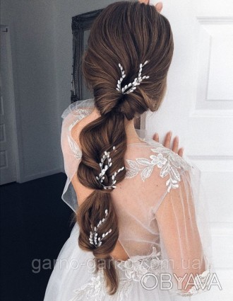 Свадебная шпилька жемчужная веточка для волос белая украшение для волос невесты . . фото 1