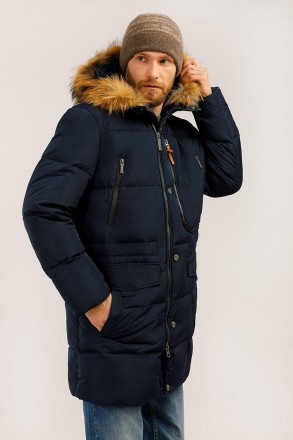 Длинный мужской пуховик пальто Finn Flare с функциональными карманами и теплым к. . фото 5