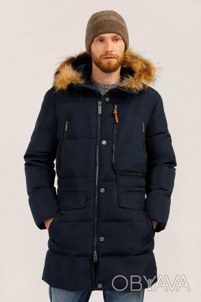 Длинный мужской пуховик пальто Finn Flare с функциональными карманами и теплым к. . фото 1