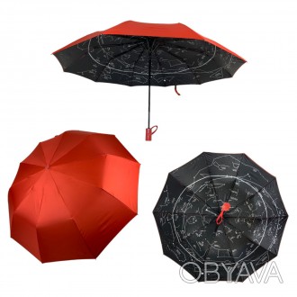 Женский полуавтоматический зонт с однотонным куполом и принтом звездного неба на. . фото 1