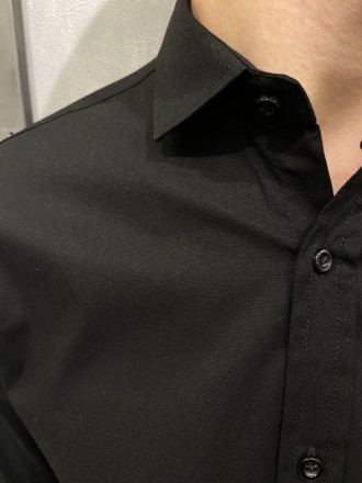 
 Классическая однотонная чёрная рубашка. Качественный пошив.
95% коттон, 5% эла. . фото 7
