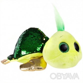 Мягкая игрушка в виде черепашки с большими блестящими глазками и золотистыми лап. . фото 1