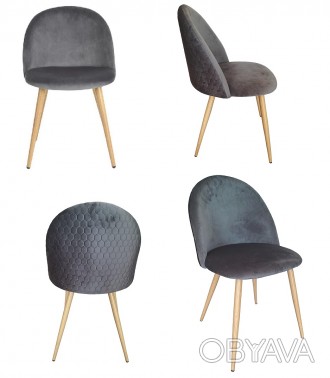 Мягкий стул Анри, велюровая ткань серого цвета, обратная сторона спинки с вышивк. . фото 1
