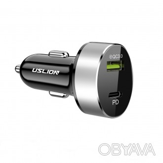 Автомобильное зарядное устройство Uslion US01201 Type-C PD 3.0 + USB QC 3.0 - ци. . фото 1