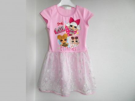 Розовое детское платье с принтом  LOL Friends Xuan 
Возраст:  6 – 7 лет. . . фото 2