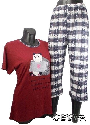 Женская пижама футболка и капри
Очень хорошее качество
Состав 100% хлопок
Обхват. . фото 1