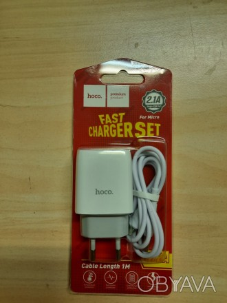 
Новое сетевое зарядное устройство Hoco C72Amicro USB Lightning white в отличном. . фото 1