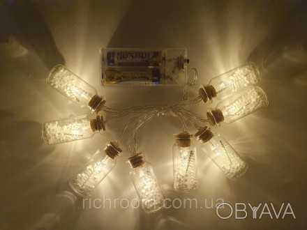 Светодиодная гирлянда с декоративными стеклянными бутылочками с пробкой от нидер. . фото 1