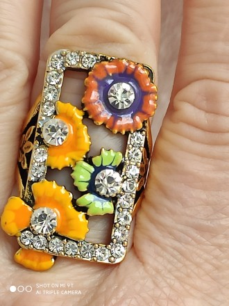 Крупное кольцо для женщин,яркое и весеннее.Популярное цветное эмалированное коль. . фото 7