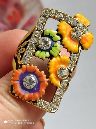 Крупное кольцо для женщин,яркое и весеннее.Популярное цветное эмалированное коль. . фото 2
