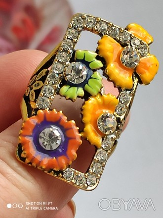 Крупное кольцо для женщин,яркое и весеннее.Популярное цветное эмалированное коль. . фото 1