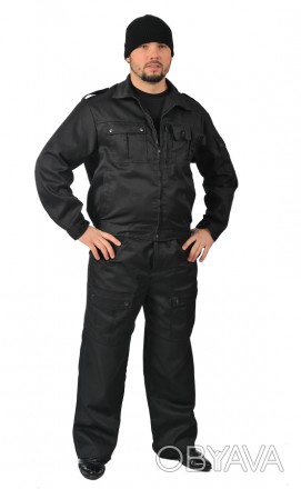 Костюм охранника черный включает в себя брюки и куртку на молнии по центру, отло. . фото 1