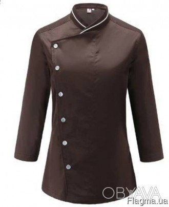 Куртка повара коричневая с белым кантом по воротнику стойке, рукав 3/4, застежка. . фото 1