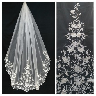 Эмиратская дизайнерская свадебная фата с вышивкой внизу.
 
Фата пошита из мягкой. . фото 1