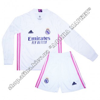 Детская футбольная форма Реал Мадрид 2020-2021 домашняя длинный рукав Adidas. Ку. . фото 2