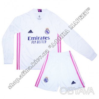 Детская футбольная форма Реал Мадрид 2020-2021 домашняя длинный рукав Adidas. Ку. . фото 1