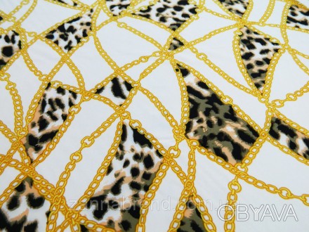  Ткань супер-софт молочного цвета принт "Леопардовые цепочки"- это легкий, уютны. . фото 1