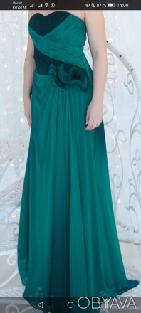 Платье зелёное, турецкое, концертное, нарядное в пол. Размер 40.,одето 1 раз. 20. . фото 1