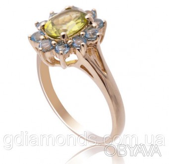 Дизайнерское кольцо из желтого золота с бриллиантами и топазом, оно и впрямь обв. . фото 1