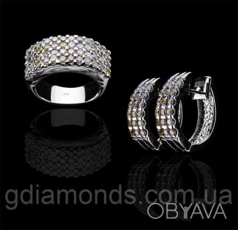Комплект из белого золота кольцо и серьги с лимонными бриллиантами!. . фото 1