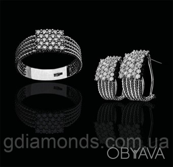 Модный комплект из белого золота серьги и кольцо с бриллиантами. . . фото 1