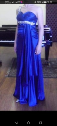 Синее концертное платье, р 38-40, лиф на одно плечо, расшит серебряными пайеткам. . фото 2