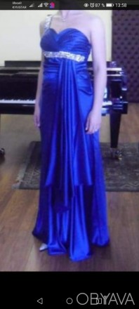 Синее концертное платье, р 38-40, лиф на одно плечо, расшит серебряными пайеткам. . фото 1