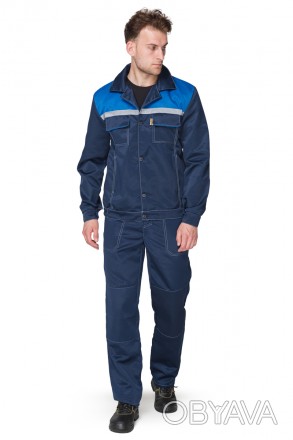 Рабочий костюм мужской, куртка и полукомбинезон . Основной цвет синий, кокетка и. . фото 1