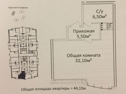 1-но комнатная квартира 44.1 кв.м. общей площади в новом жилом комплексе "Ч. Приморский. фото 6