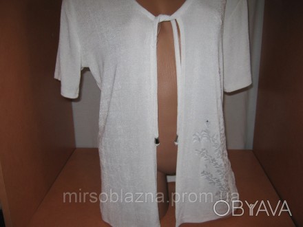  Женская кофта-накидка б/у, белого цвета, однотонная, с коротким рукавом, на зав. . фото 1