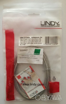 Кабель USB 2.0 к принтеру 2 м Lindy USB 2.0 Kabel Typ A/B, transparent, 2m 31695. . фото 1