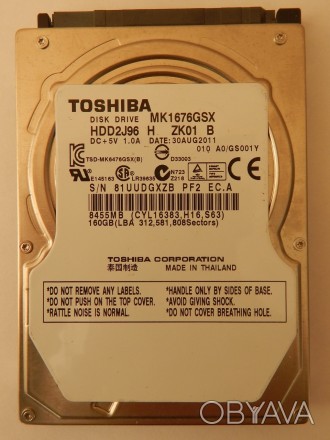 Жесткий диск Toshiba / Hitachi mk1676gsx, 2.5", SATA 3Gb/s, 160 Гб, 5400 rpm, бу. . фото 1