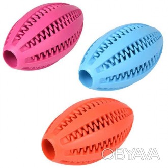 Мяч для собак Flamingo Dental Rugby – простая игрушка со множеством полезных фун. . фото 1