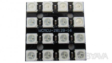  Светодиодный модуль RGB WS2812 5050 квадрат 16 диодов. 
 Печатная плата с разме. . фото 1