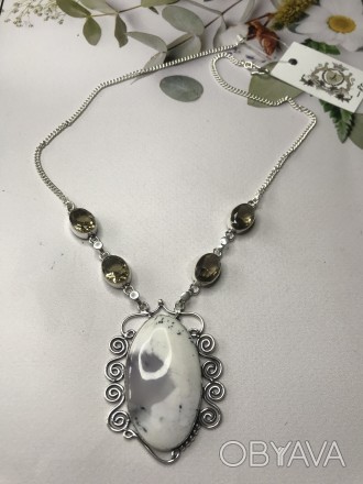 Предлагаем Вам купить ожерелье с дендро-опалом и раух-топазом в серебре. 
Длина . . фото 1