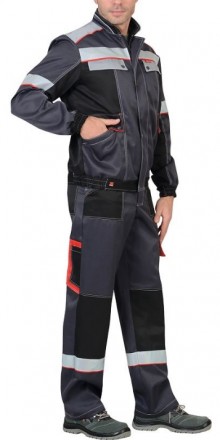 Костюм  рабочий с полукомбинезоном Полином, серый с черным 

Куртка короткая, . . фото 4