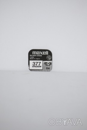 Батарейка для часов. Maxell SR626SW (377) 1.55V 28mAh 6.8x2.6mm. Серебрянно-цинк. . фото 1