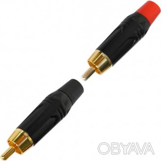 Штекер RCA металлический корпус, gold, RCA-3-M, под кабель 4.5мм, красный+черный. . фото 1