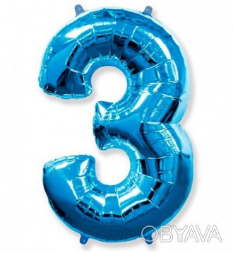 Синяя фольгированная цифра "3". Предназначена для использования в оформлении воз. . фото 1